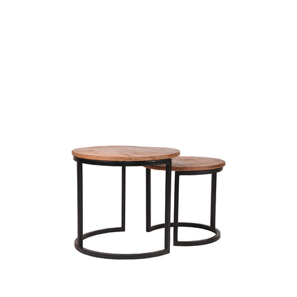 LABEL51 - Salontafel Set Duo 50x50x45 cm - Rough Mangohout | Zwart Metaal