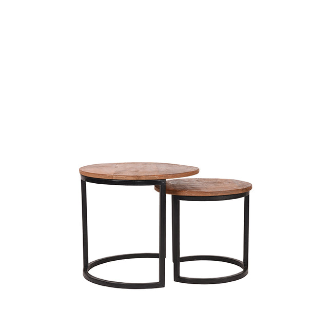 LABEL51 - Salontafel Set Duo 50x50x45 cm - Rough Mangohout | Zwart Metaal