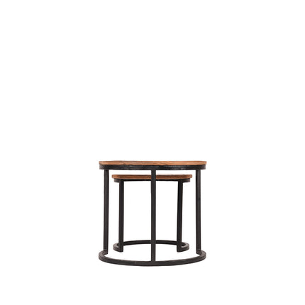 LABEL51 - Salontafel Set Duo 50x50x45 cm - Rough Mangohout | Zwart Metaal