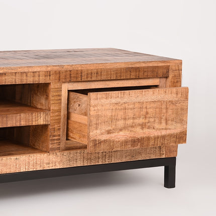 LABEL51 - Tv-Meubel Ghent 160x45x45 cm - Rough Mangohout | Zwart Metaal
