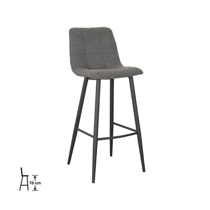 LABEL51 - Barkruk Jelt 45x48x107 cm - Grijs Boucle | Zwart Metaal