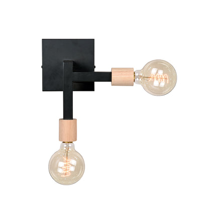 LABEL51 - Wandlamp Loco 25x14x27 cm - Zwart Metaal l Naturel Rubberwood