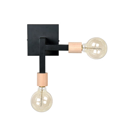 LABEL51 - Wandlamp Loco 25x14x27 cm - Zwart Metaal l Naturel Rubberwood